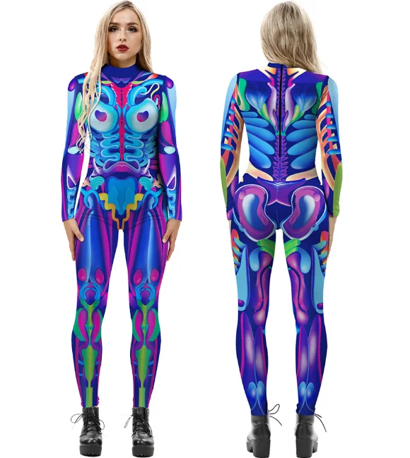 

Multicolor Halloween Female Scary Costumes Gothic Robot Punk Jumpsuit Catsuit Sexy Women Sense of Future Technology