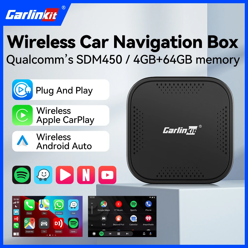 

CarlinKit Smart Android Auto AI Box Wireless Adapter CarPlay TV Video Box Online Upgrade 64GB Netflix IPTV For Wired CarPlay Car