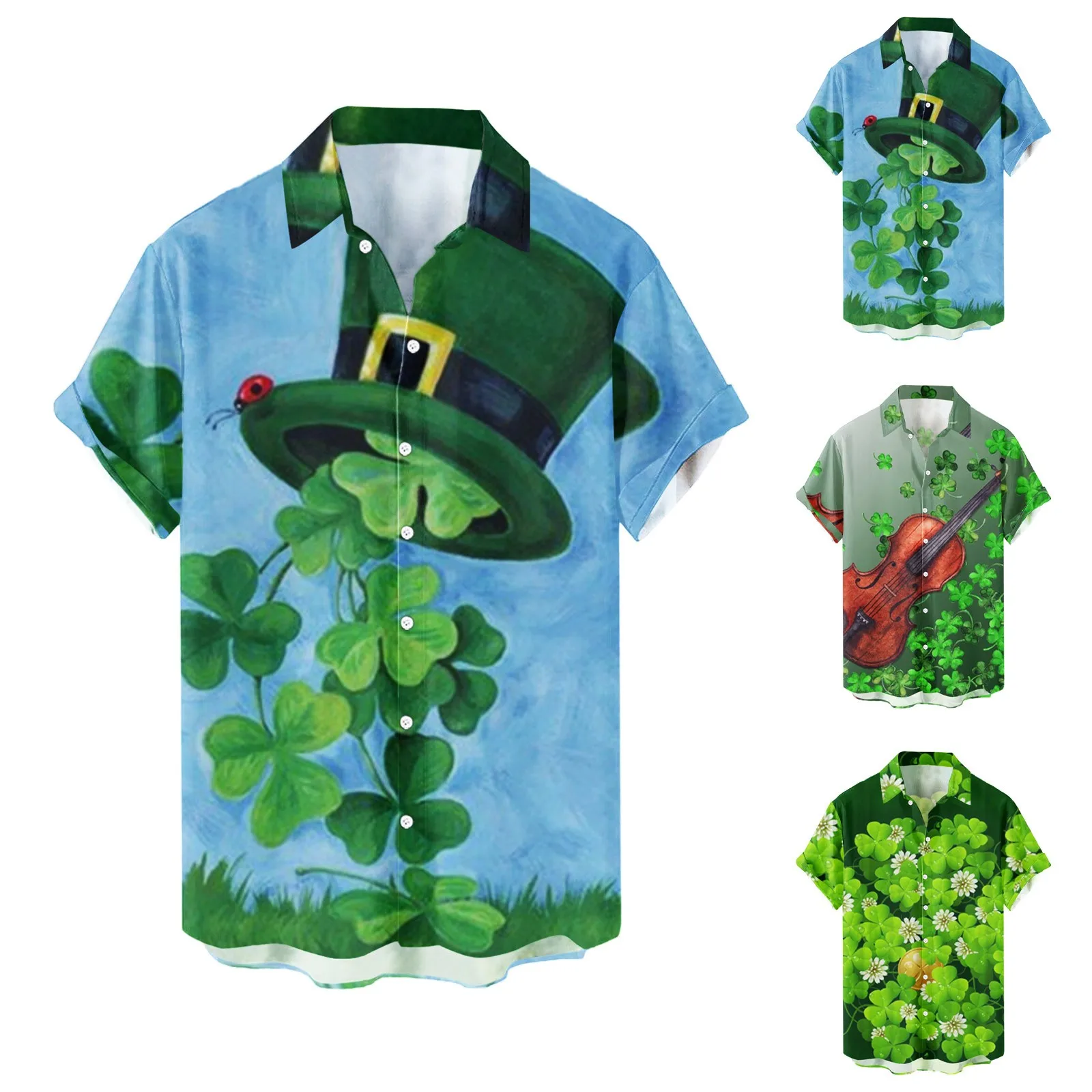 

Mens St. Patricks Day Print Casual Blouse Shirt Breathable Chemise Femme Blusas Pullovers Harjauku Beachwear Men's Clothes