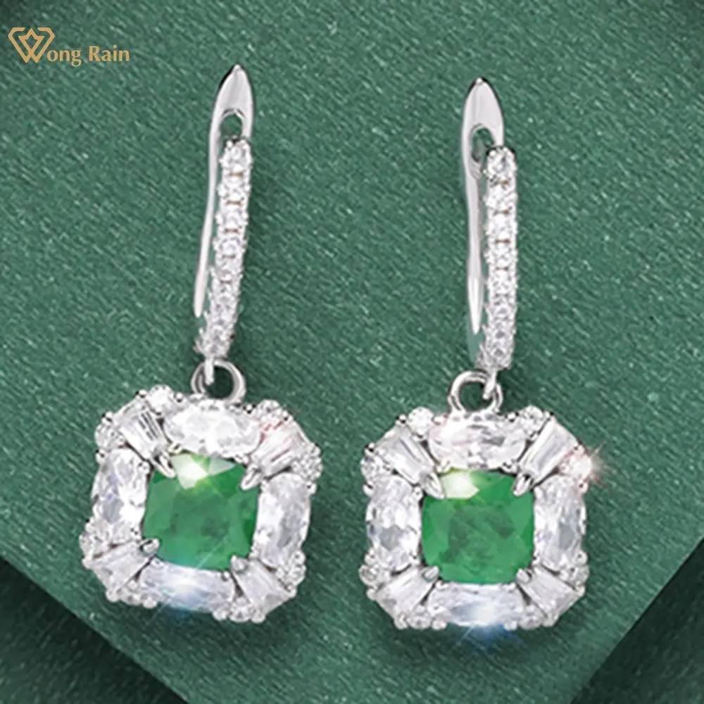 

Wong Rain Solid 925 пробы серебряные висячие серьги VVS 3CT с изумрудным драгоценным камнем, изготовленные из моиссанита, ювелирные изделия, подарки, П...