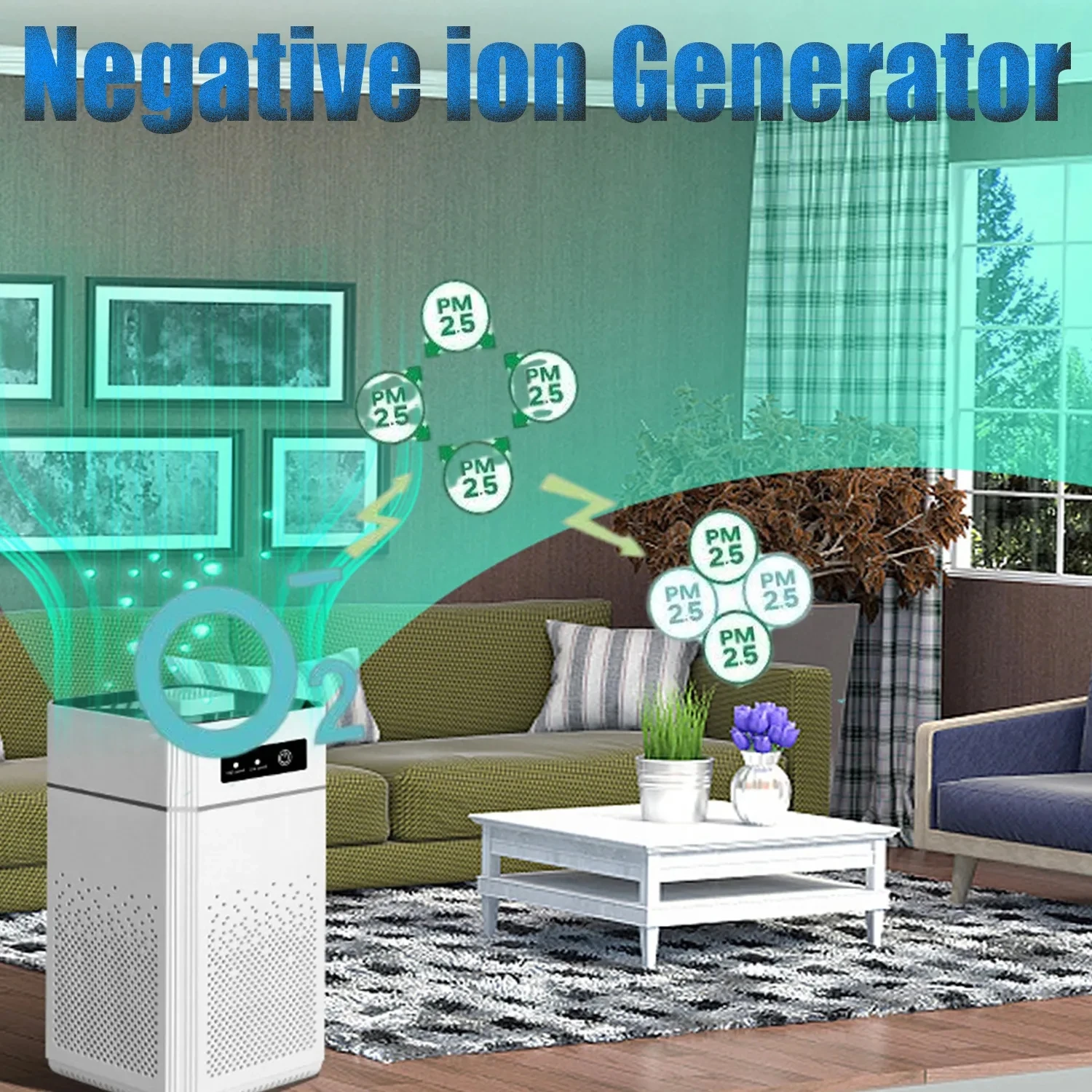 

Air Purifier Negative Ions Generator Odor Eliminator Harmful Smoke Gas Remover for Car Room Kitchen with Replaceable Filter