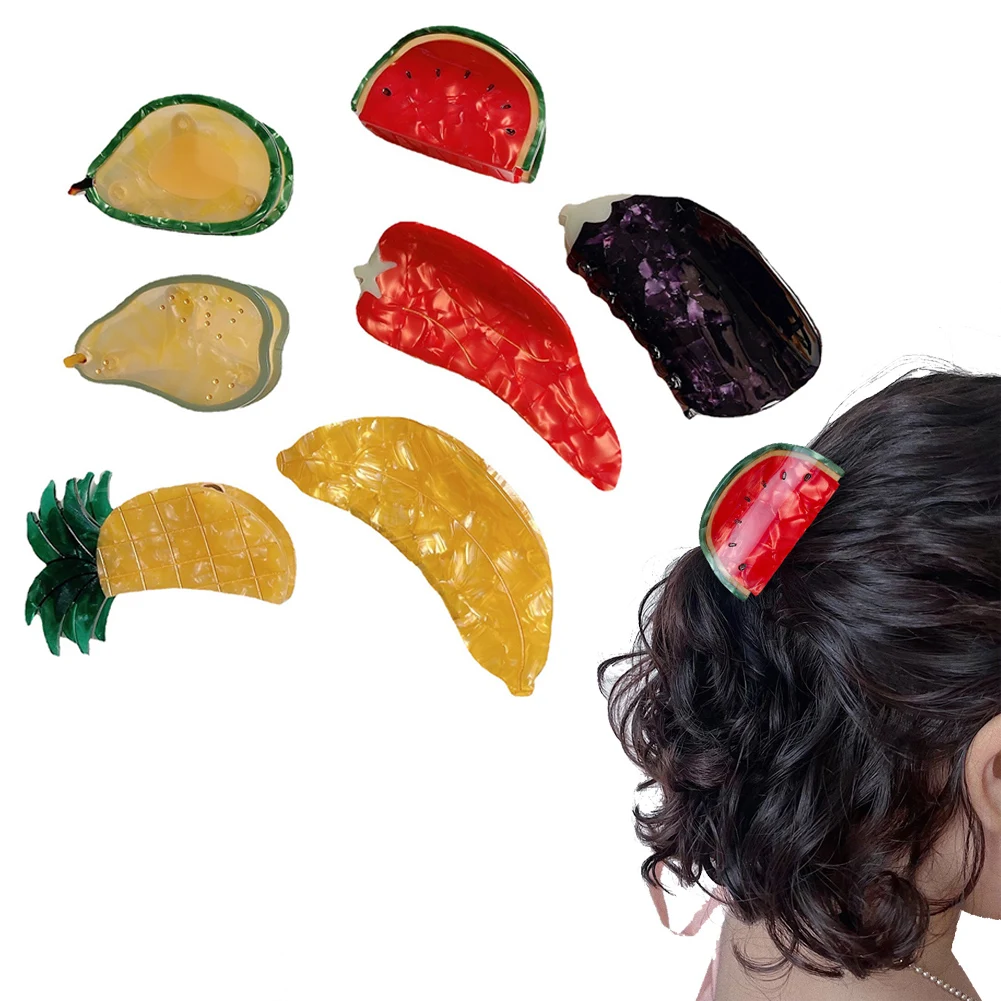 

French Acetate Fruit Vegetable Design Women's Hair Clip Summer Beach Hair Claw Headdress For Travel Novelty 2022 Color Headwear