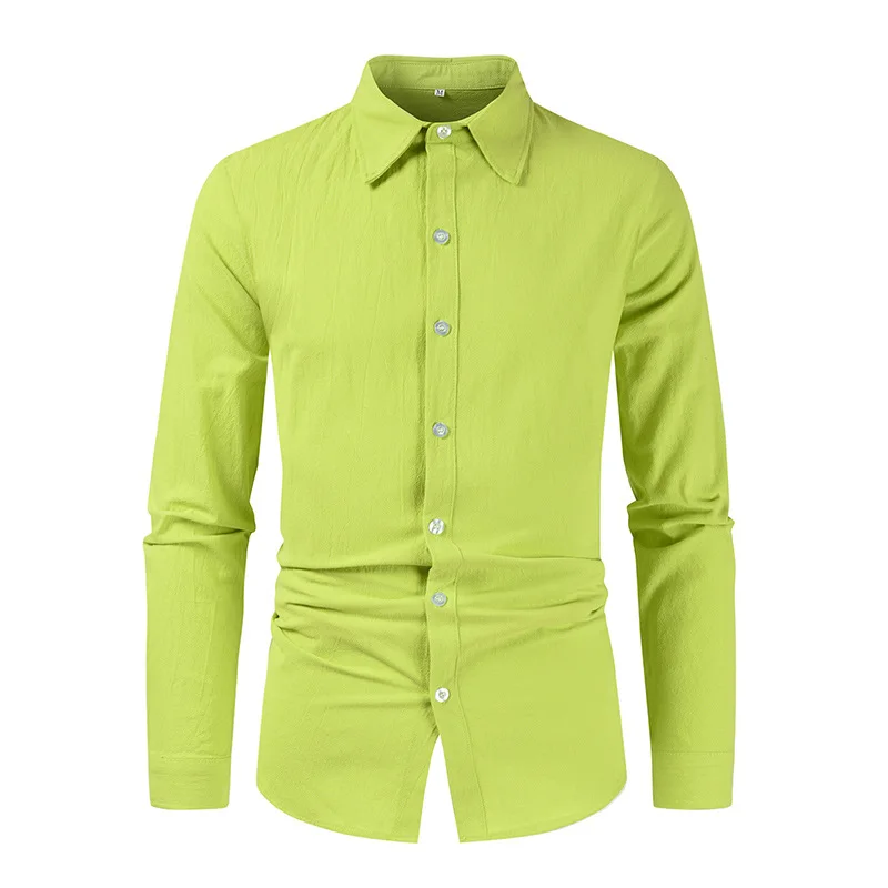 CIGY-новинка мужская Свободная Повседневная рубашка из хлопка и льна с отложным