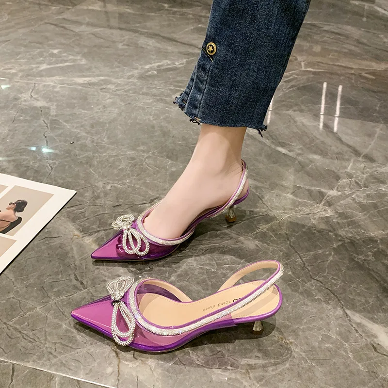 

Transparent Crystal Shoes summer new pointed toe mules high heel ladies sandals Fashion Cup Heeled Slingbacks Summer Jelly Shoe