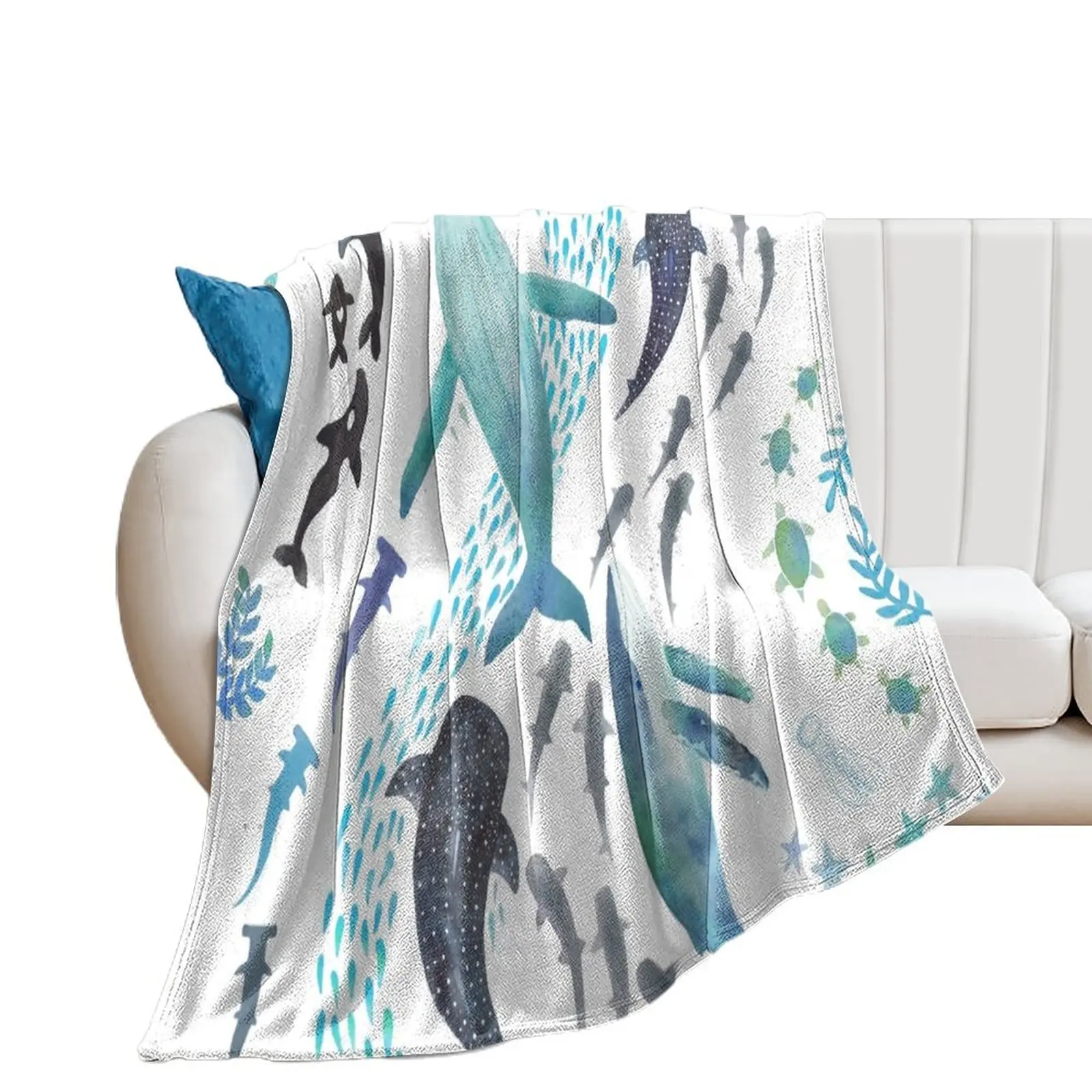 Декоративные одеяла с принтом Акулы горбатые киты Оркас и черепахи декоративные