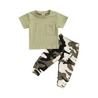 cool kids baby boys clothing summer cotton pants suit short sleeve round neck solid color t shirts camouflage printed trousers