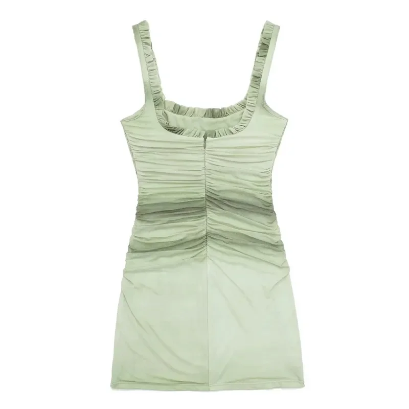 Женское платье с открытой спиной и рюшами без рукавов