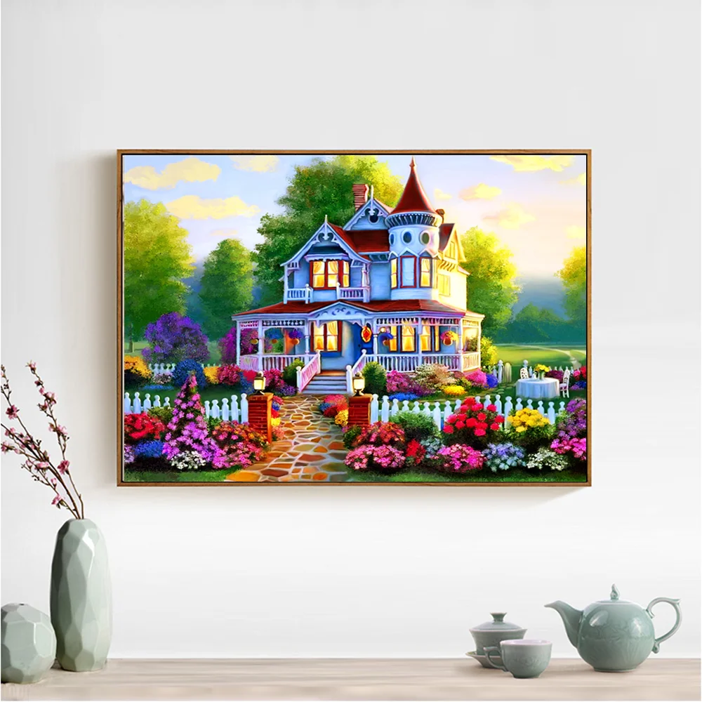 

Diy Full Drills Diamond Painting Diamond Embroidery Castle House Flowers Bike Pattern Rhinestones Pasted Home Decoration
