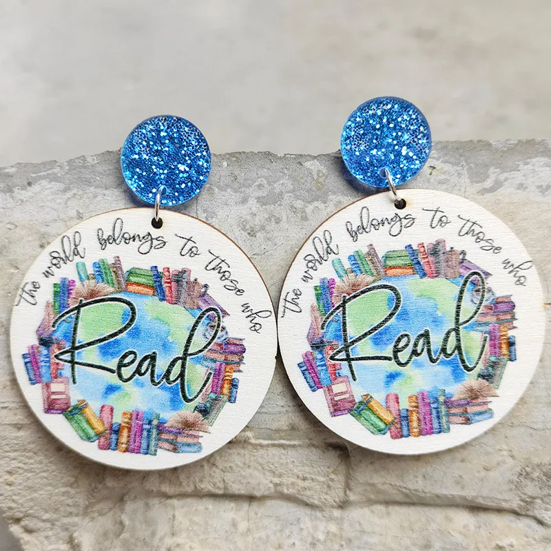 

New Fashion Earrings Student Girls Love Reading Wooden Print Earrings Reading Earrings Teacher Student Gifts