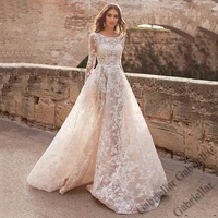 luxury wedding dress princess buttons exquisite appliques scoop full sleeve lace mopping gown vestido de novia 2022 women