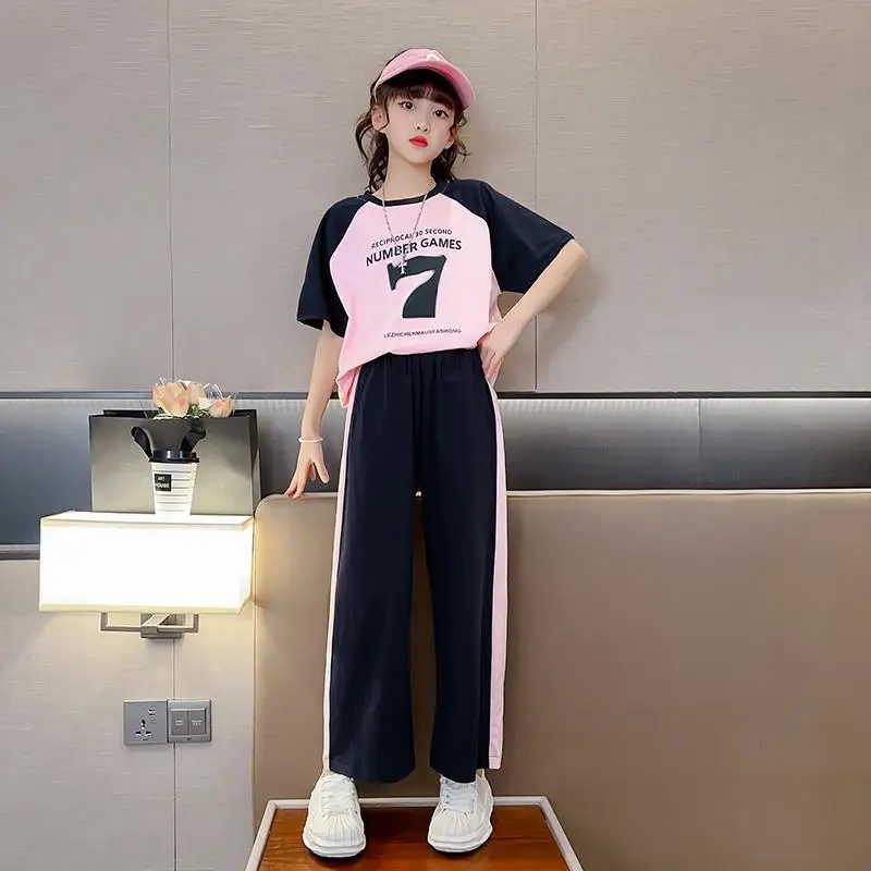 

Baby Girls Clothing Set Suit Summer Teen Students Kids T-Shirt + Pants 2Pcs Children Casual Tracksuit 6 7 8 9 11 12 13 14 Years