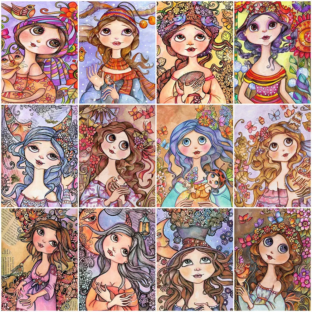 

Full Diamond Mosaic Girl Cross Stitch Set Square Diamond Painting Portrait Embroidery Kits Flower Kids Children's Room Decor
