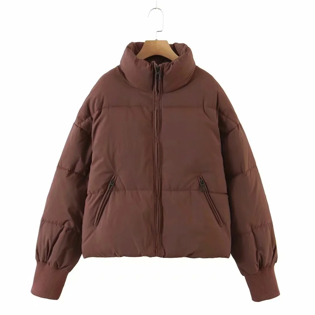 Women Cotton 2023 Clothes Ins Loose Casual Thin Warm Coat Bread Clothes Short Lazy Wind Down Solid Color Zipper Pockets Clothes