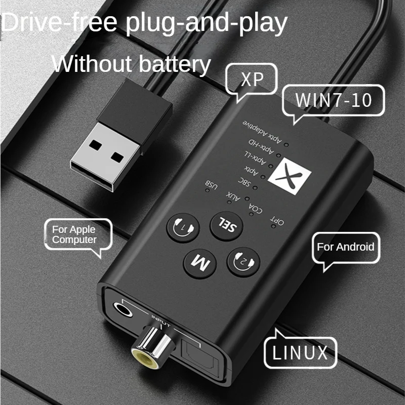 Фото 24-битный аудиопередатчик Bluetooth 5.2 Aptx LL HD Адаптивный USB 3,5 мм AUX Оптоволоконный коаксиальный беспроводной адаптер-AU47 №2