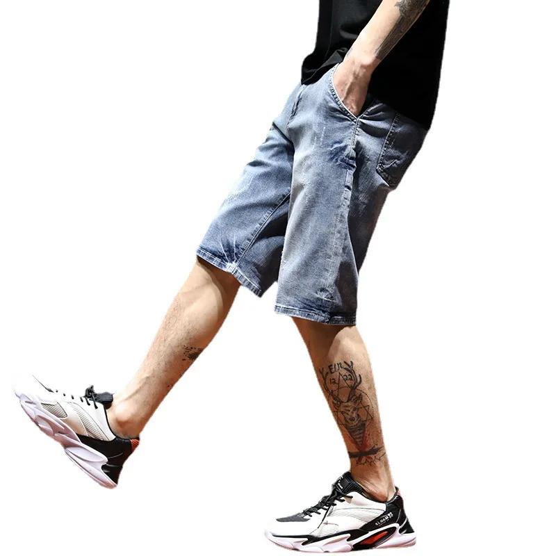 Summer Thin Casual Men's Denim Shorts Five Points Ripped Jeans Men's Slim Straight Men's Loose Pants Baggy Jeans Men Clothing