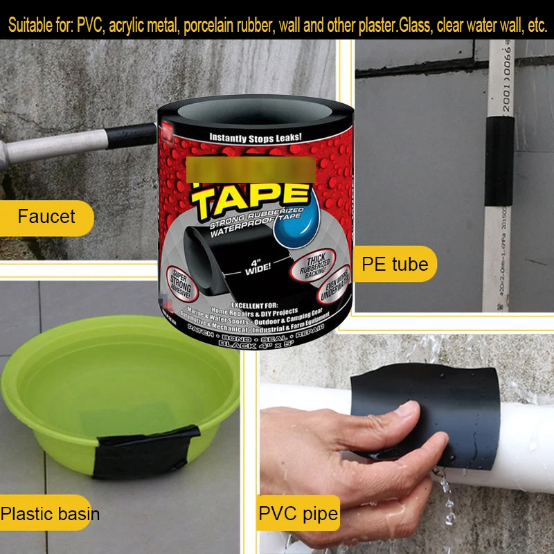 1.52m Strong Fiber Super Waterproof Tape Stop Leak Seal Repair Tape Performance Self Tape Fiberfix Adhesive Tape PE Tube PVC Etc