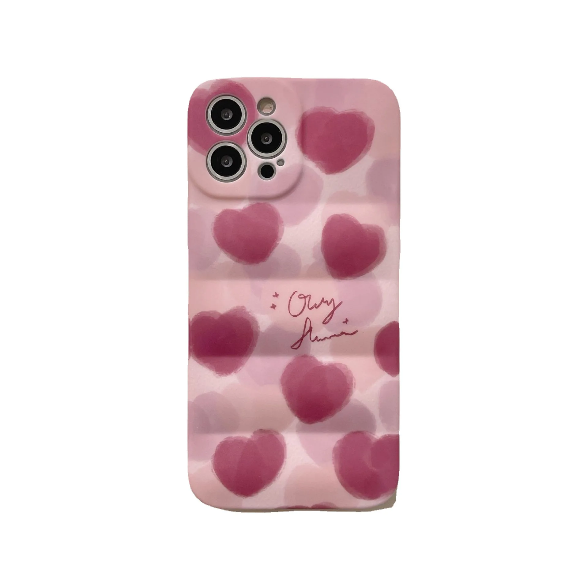 

Japanese And Korean Style Puffer Case Pink Heart For IPhone 7 8 Plus X XR XS 11 12 13 Pro Max Soft Silicone Phone Case Cover