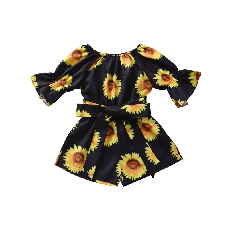 

New 2022 Baby Girl Sunflower Rompers Kids Toddler Cotton One-Piece Clothing Sets Children Bohemia Casual Outfits 18Months-5Years