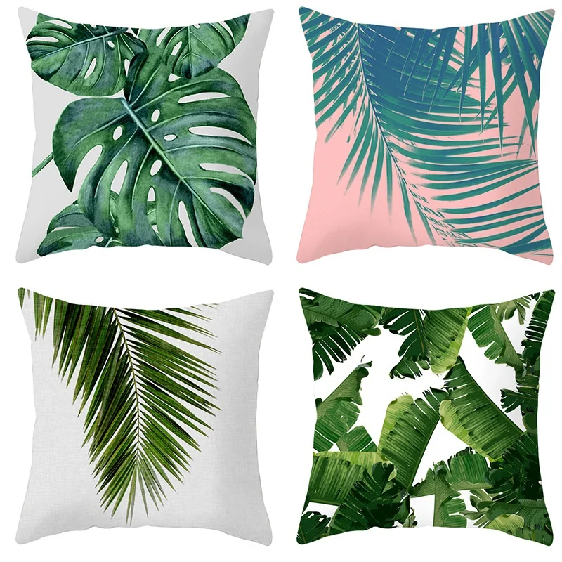 

4Pcs Tropical Leaf Pillowcase Cactus Monstera Cushion Cover Abstract Flower Decorative Pillow Sofa Pillowcase 45X45cm