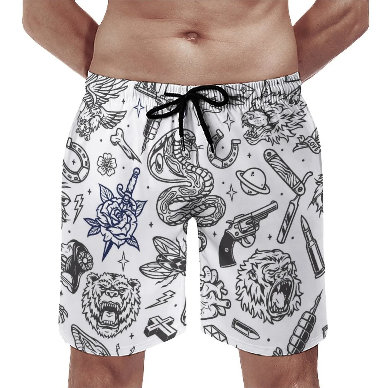 Шорты мужские летние С Рисунком Тигра кинжала медведя цветка