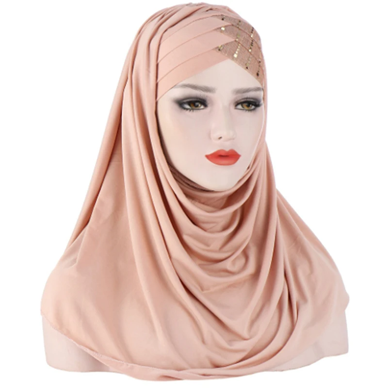 

2022 Forehead Cross Hair Scarf Solid Color Knitted Turban Muslim Headband Islamic Ladies Turban Hair Hat Cap Headscarf Garce