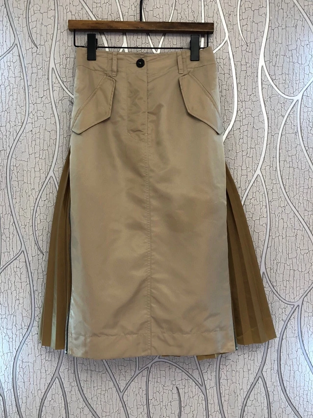 

2022 new women fashion sexy casual stitching zipper side pleated long skirt skirt 1118