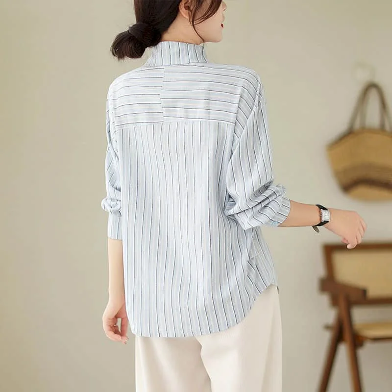 Женская рубашка-поло в полоску с длинным рукавом