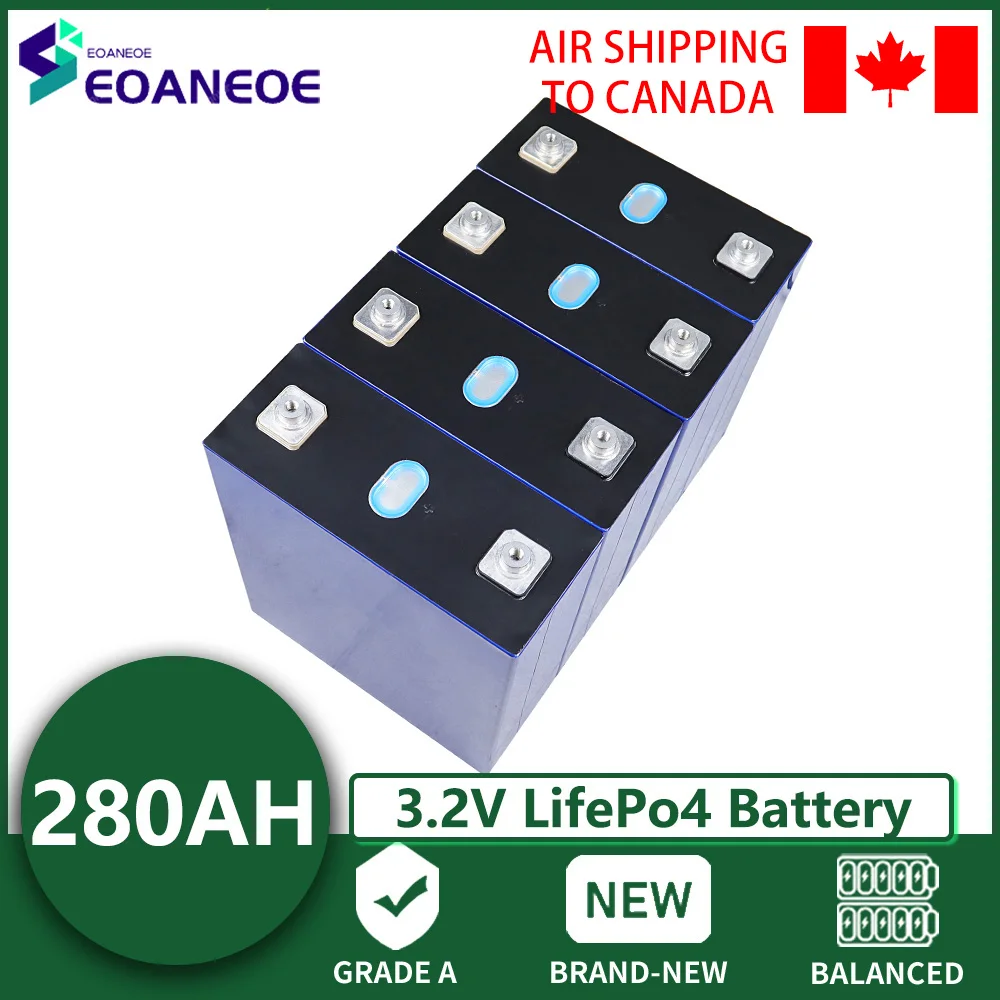

1-32PCS 3.2V 280Ah Lifepo4 Rechargeable Battery Grade A Lithium Iron Phosphate Solar Cell Deep Cycle 12V 24V 48V EU US TAX FREE