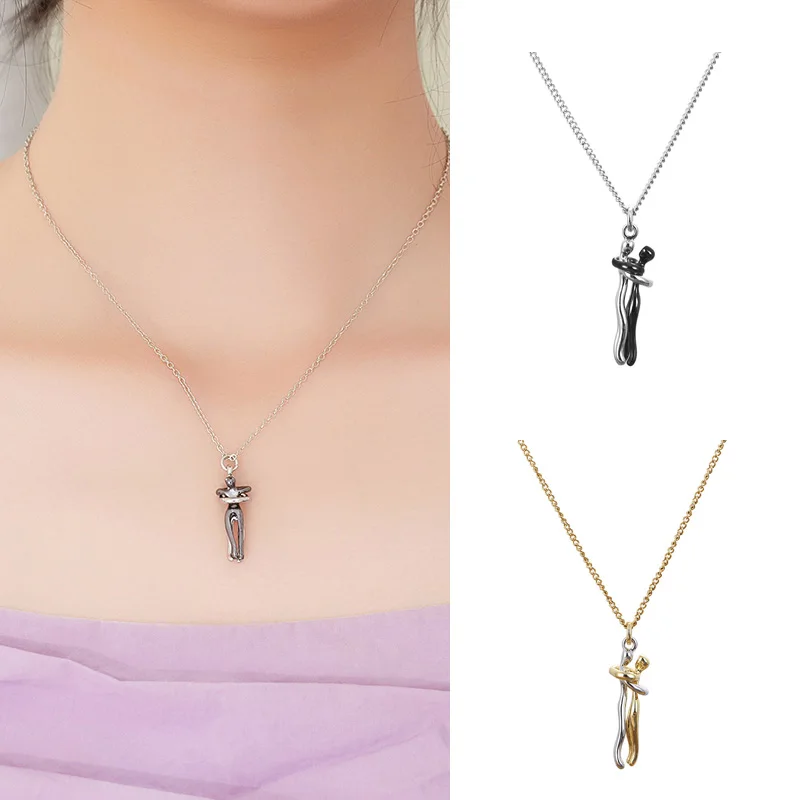 

Couple Hugging Pendant Necklaces Metal Plating Love Witness Necklace Valentine's Day Couples Anniversary Gift For Husband Wife