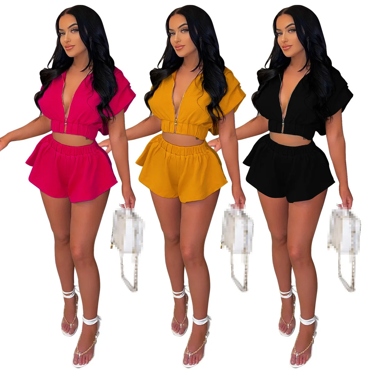

European and American New Women's Summer Solid Color Zipper Hat Two Sets