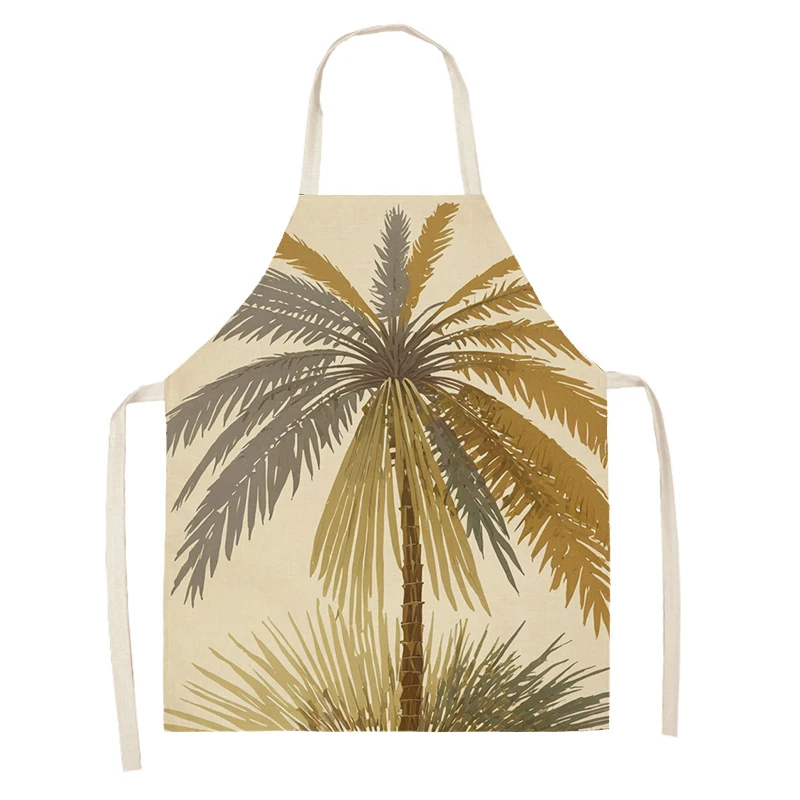 Льняной фартук для женщин бохо с принтом кофе