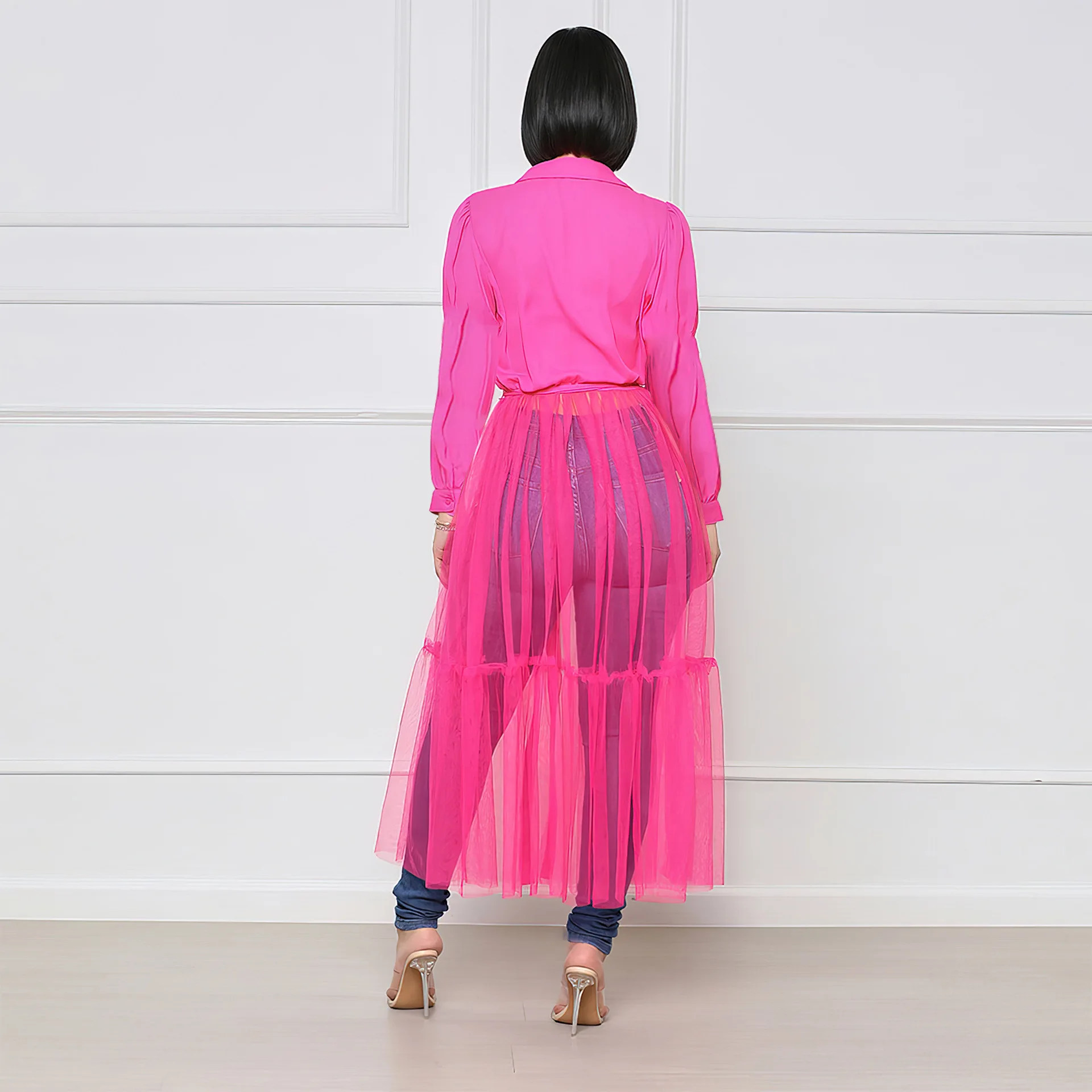 DPSDE 2022 женское однотонное Тюлевое с длинным рукавом лацканами однобортное модное