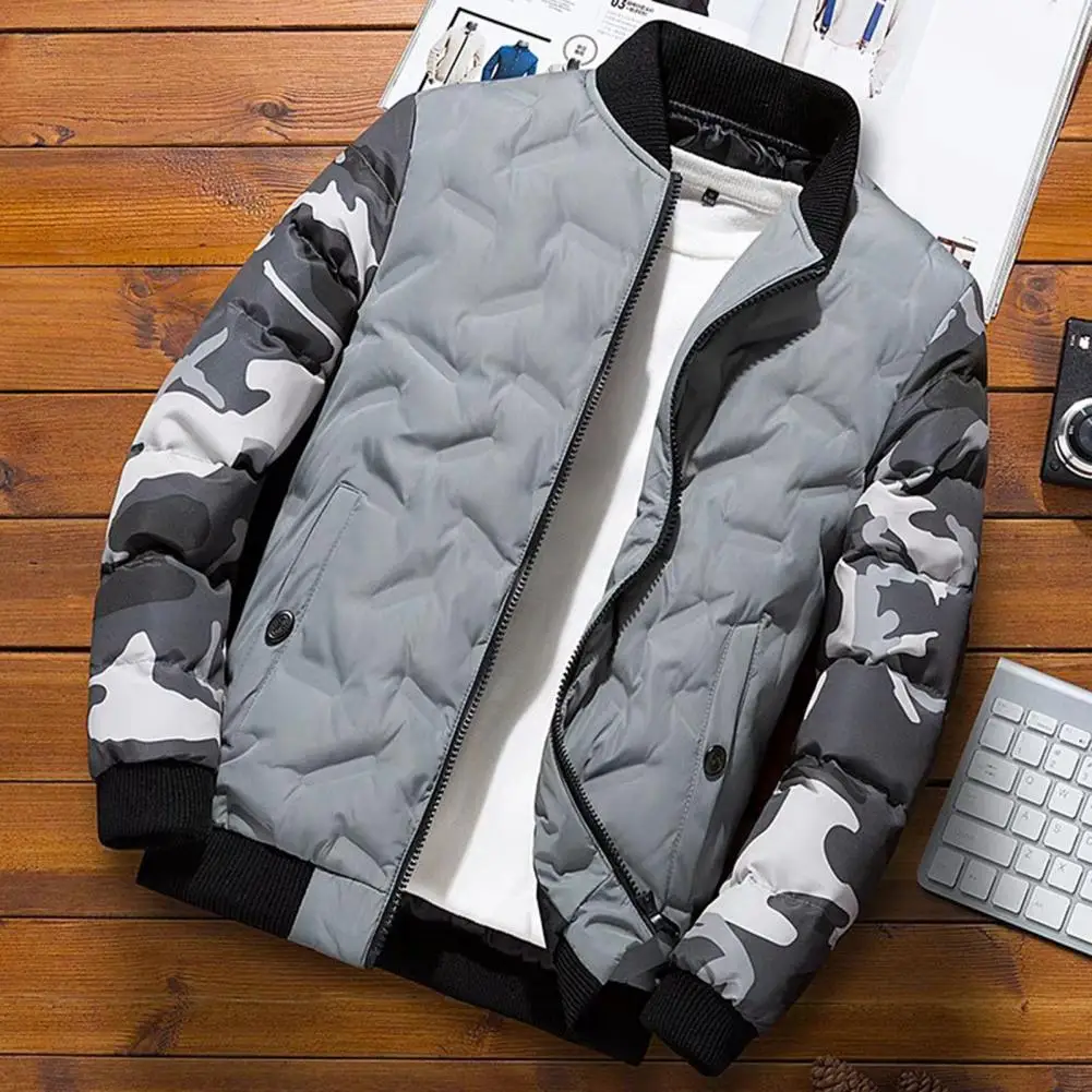 Hot Sales！New Arrival Winter Men'S Baseball Jacket Camouflage Patchwork Stand Collar Japanese Cotton Padded Outwear Coat