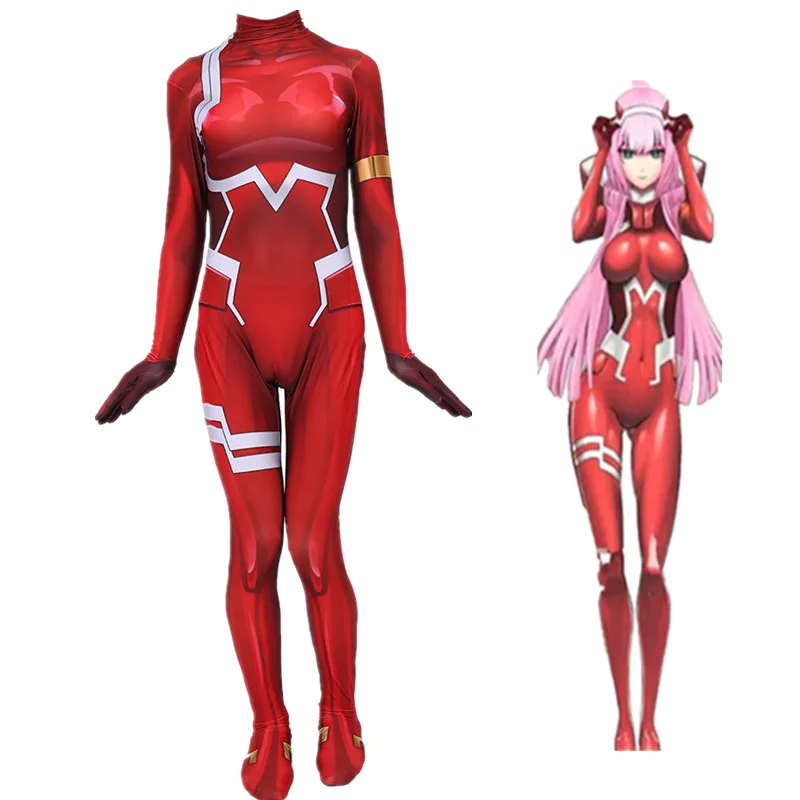 

Женский костюм для косплея из аниме «любимый в Фране» 02 Zero Two, костюм на Хэллоуин, комбинезон с 3D принтом, комбинезон, костюм зентай