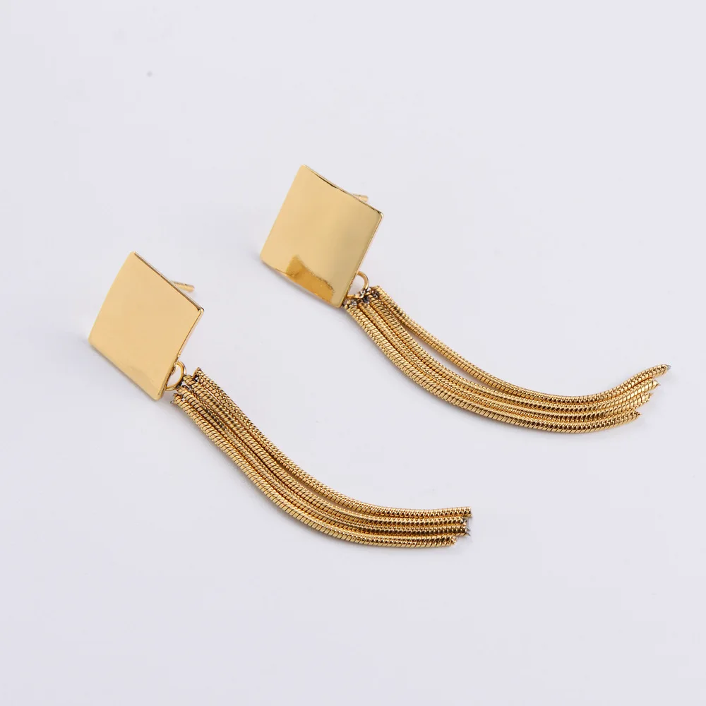 

Geometric Square Tassel Earrings for Women Gold Plated Stainless Steel Dangle Earrings Fashion Trendy Luxury Jewelry 2022