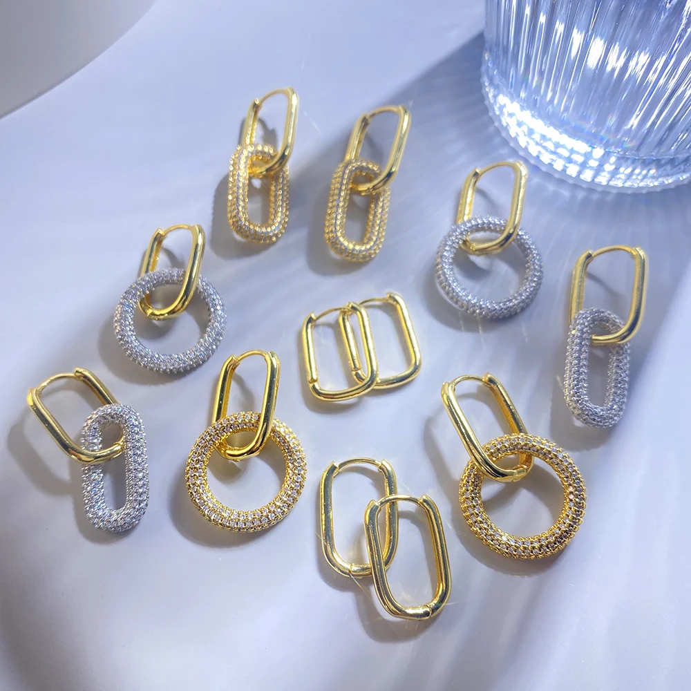 

Paired Luxury women earring Hoop Earrings for Women Geometric Rectangle Dangle Earring Female Real Gold color Plated Copper