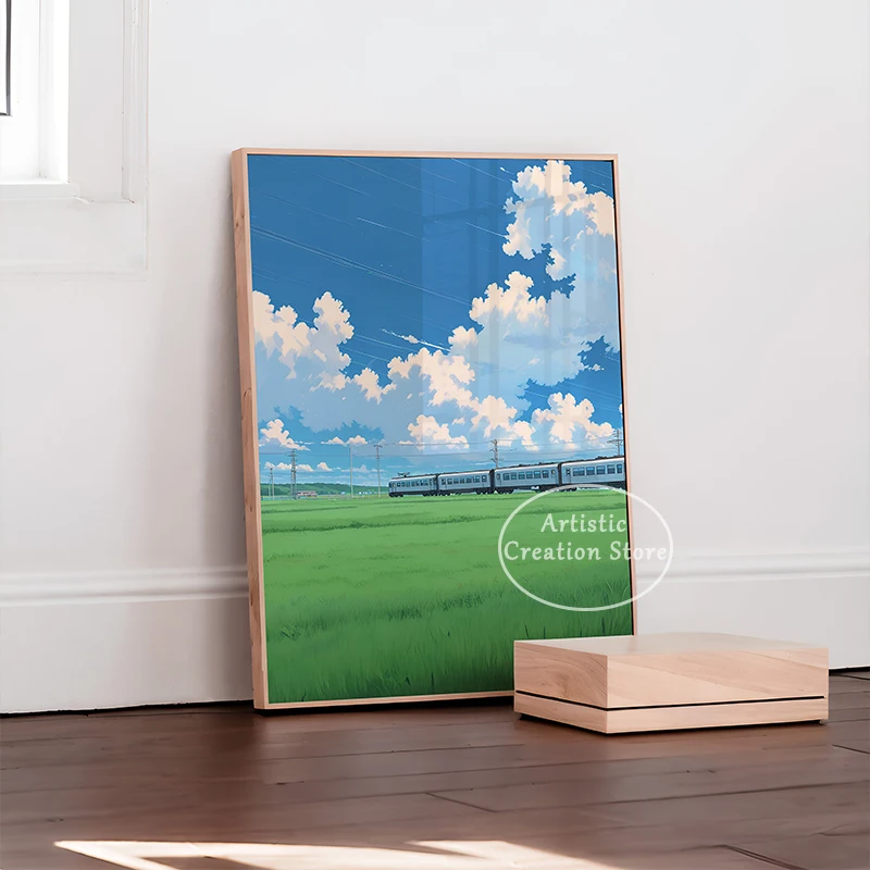 Аниме закат искусство аниме плакат печать ретро пляж Минималистичная стена на