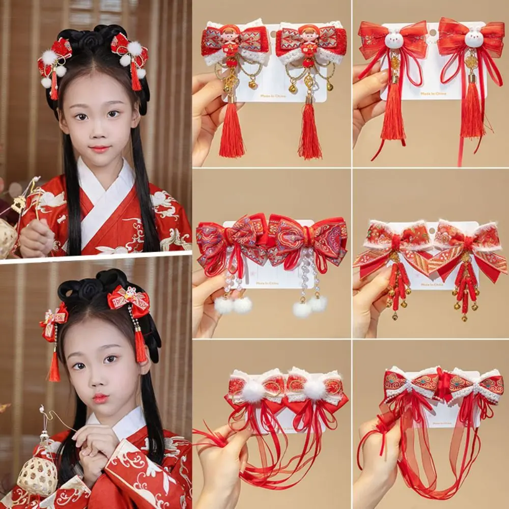 Универсальная детская заколка с кисточками и красным бантом плюшевая веерная