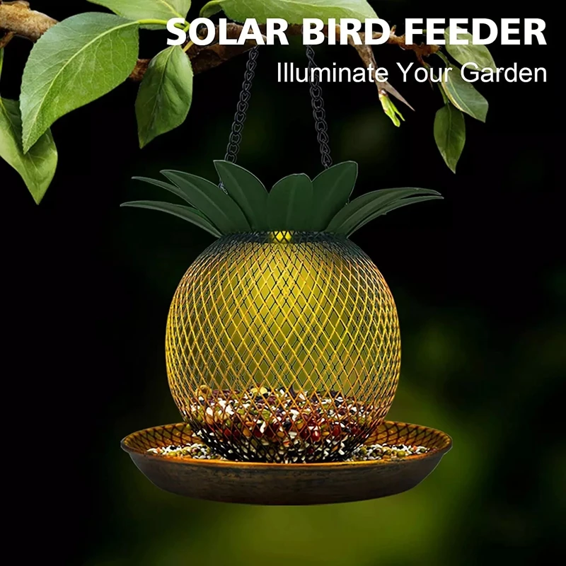 

Solar Garden LED Lamp Pineapple Metal Bird Feeder Led Garden Decoration Hanging Night Light Countyard Outdoor Bird Feeder