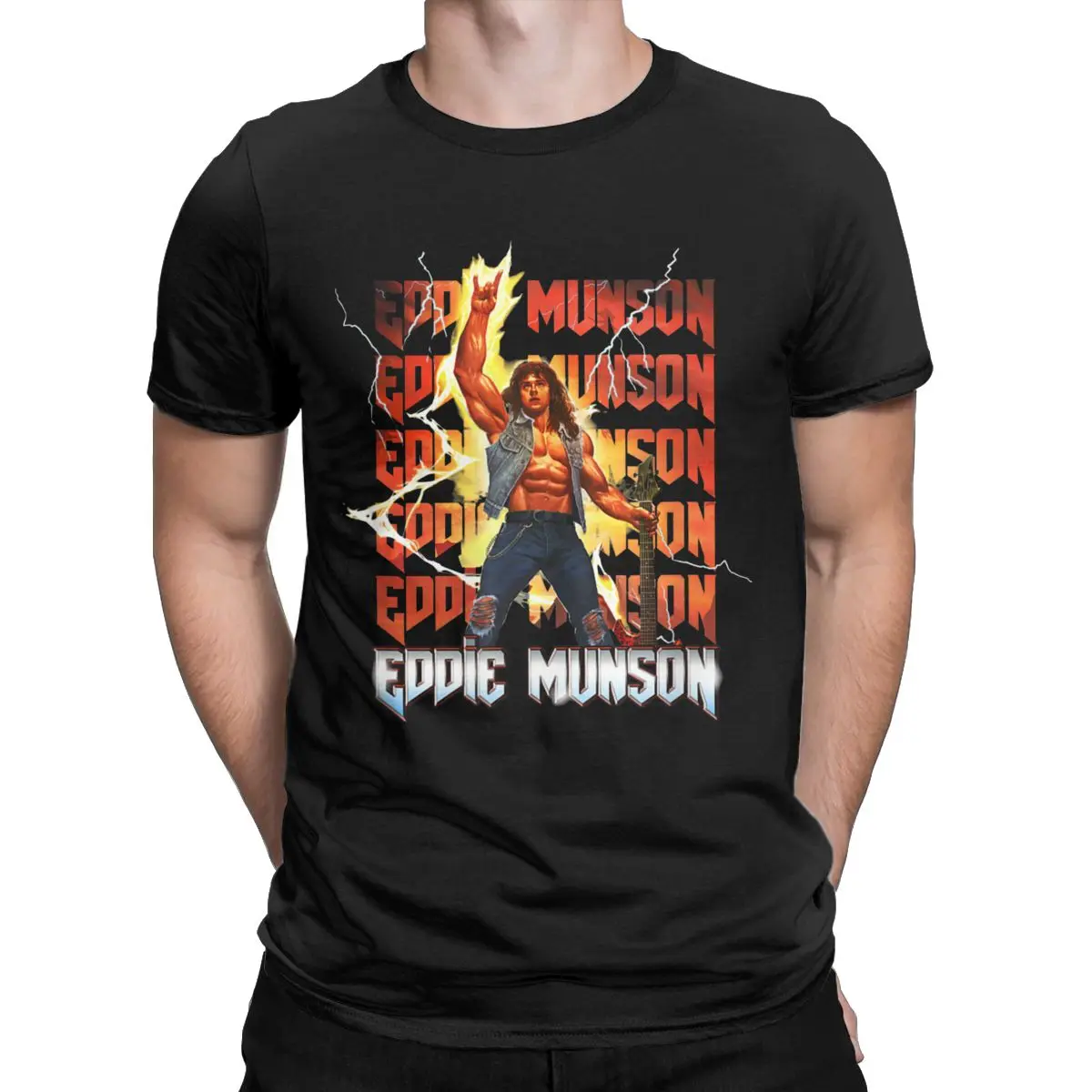 

Eddie Munson eddie munson guitar Stranger Things t shirt for men Cool 100% Cotton Tees O Neck Short Sleeve T Shirt Unique Tops
