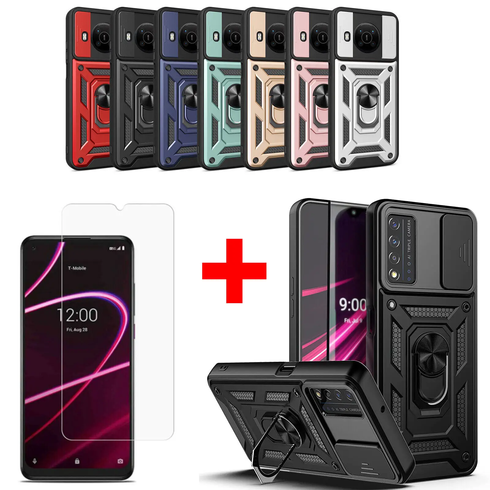 Противоударная кольцевая подставка + крышка объектива камеры для T-mobile Revvl V + Plus 6 Pro
