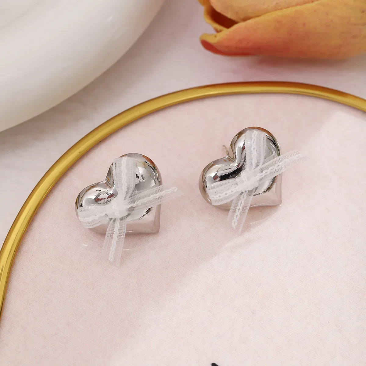 DesignNiche летние милые серьги с шелковой лентой легкие роскошные в форме сердца