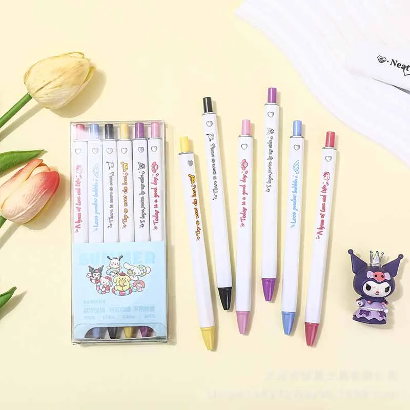 6 шт/коробка милые Sanrio пресс гель ручки для написания мелодии Pochacco 0.5mm чернила