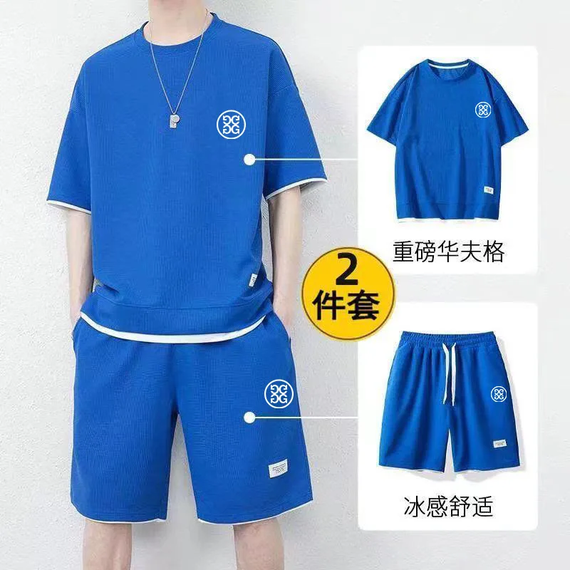 Golf Wear For Men Tops and Shorts 2-piece Set Summer Fashion Casual Malbon Golf T-shirt Utaa Golf Shorts Suit Men Golf Clothing