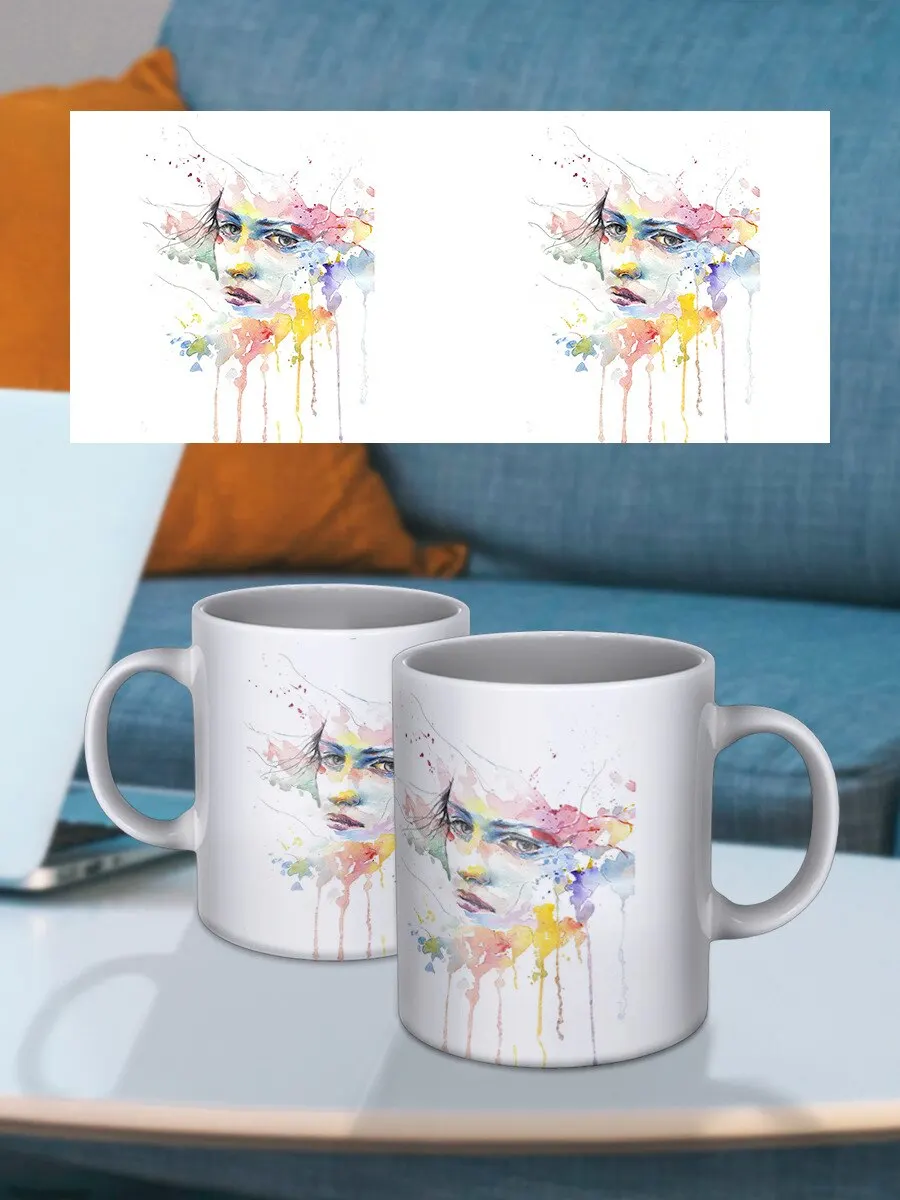 Кружка с принтом Девушка Краски Красивый рисунок рисунком  |