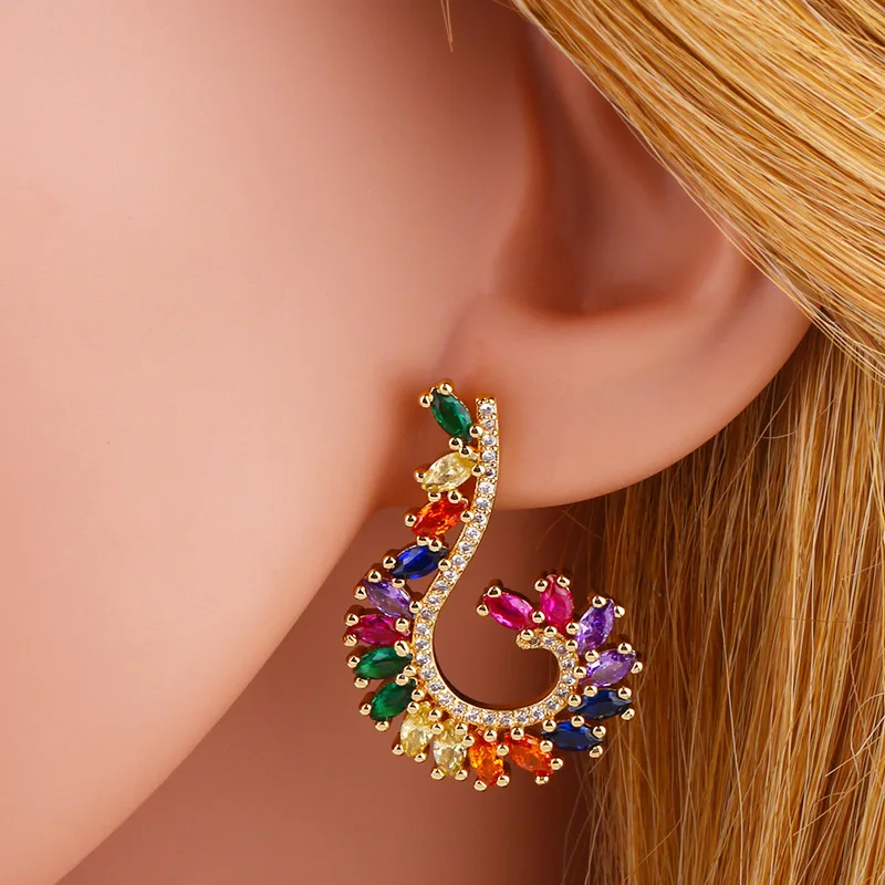 

Original Exaggeration Design Stud Earring Rainbow Multicolor Micro Pave Zircon Woman Earrings Girls Fine Luxury Jewelry Gift