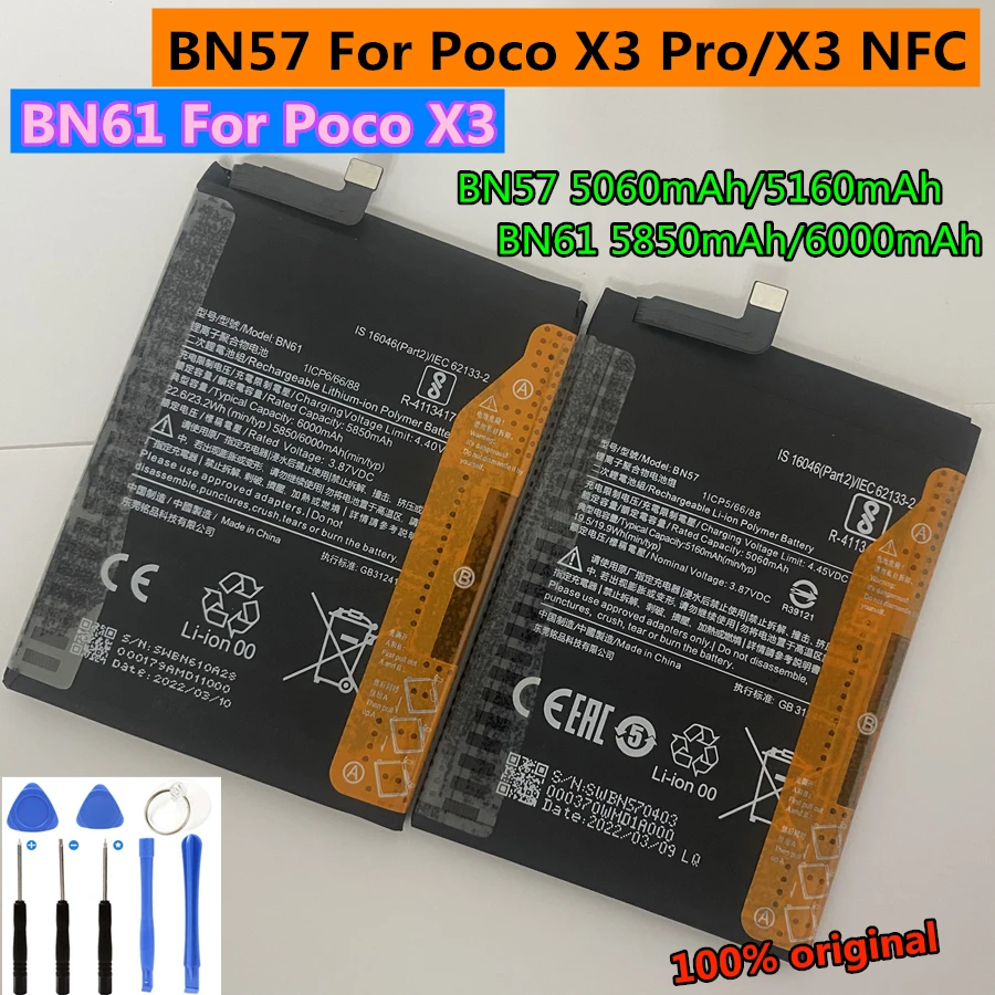 

Original New High Quality BN57 BN61 Battery for Xiaomi Pocophone Poco X3 Pro X3 NFC Replacement Mobile Phone Batteries