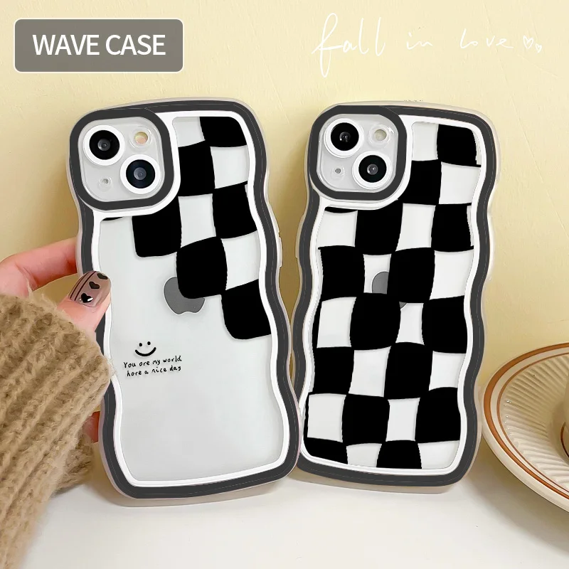 

Black-And-White Grid Wave Phone Case for vivo Y17 Y3 Y12 S Y15 Y3S Y20 i Y20SG Y30G Y52S Y55S Y70S Y76S Y93 U10 U3X iQOO U1 U1X