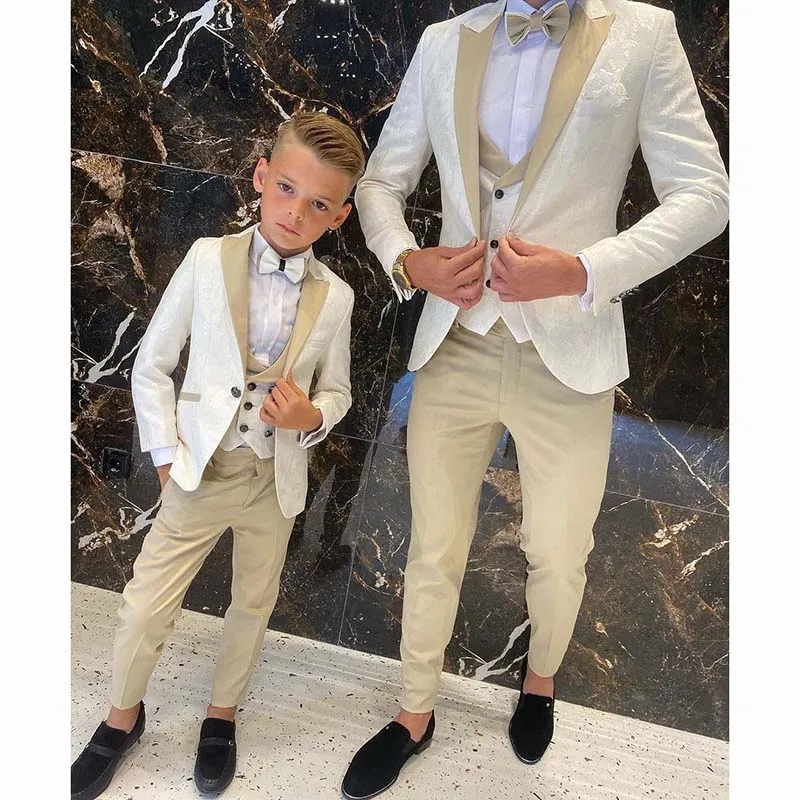 Latest Father and Son Men's Suit for Wedding Groom Tuxedos 3 Pieces Jacquard Slim Fit Cocktail Party Business Suits Custom Made