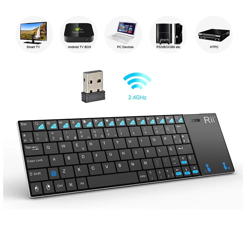 Rii mini i12+ Wireless Mini Keyboard Russian/English/French/Spanish Keyboard with Touchpad mouse for PC Tablet Android TV BOX